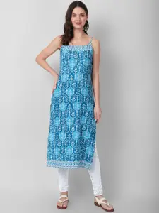 Haute and Humble Ethnic Printed Shoulder Strapped Scoop Neck Pure Cotton Straight Kurta