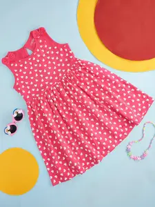 Pantaloons Junior Pink Polka Dot Print Fit & Flare Dress