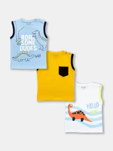 MISS&CHIEF BABY Infants Boys Pack Of 3 Printed Sleeveless Pure Cotton T-shirts