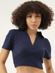 AAHWAN Shirt Collar Fitted Crop Top