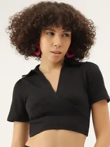 AAHWAN Shirt Collar Fitted Crop Top