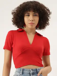 AAHWAN Shirt Collar Fitted Crop Top