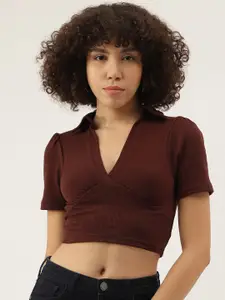 AAHWAN Shirt Collar Fitted Crop Top