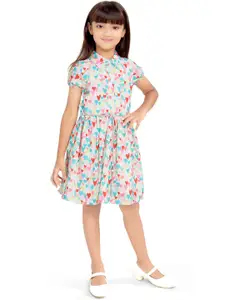 Doodle Girls Geometric Printed Tie Up Fit & Flare Dress