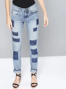 Mast & Harbour Women Blue Mid-Rise Highly Distressed Heavy Fade Jeans