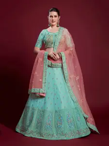 Readiprint Fashions Embroidered Thread Work Semi-Stitched Lehenga & Unstitched Blouse With