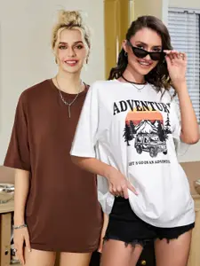 Christy World Pack of 2 Typography Printed Oversized T-shirt