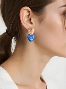 Rubans Voguish Gold Plated Blue Heart Shaped Stylish  Drop Earrings