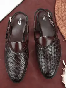 Anouk Men Brown Peshawari Woven Design Shoe-Style Sandals With Buckle Closure