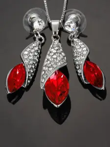 Crunchy Fashion Rhodium-Plated Asymmetric Pendant & Earrings