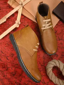 HERE&NOW Men Tan Textured Derbys