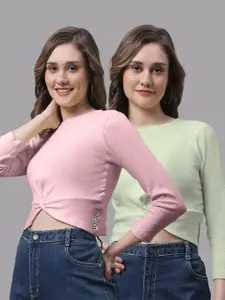 FBAR Pack Of 2 Twisted Cotton Crop Tops