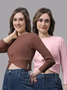 FBAR Pack Of 2 Round Neck Skin Friendly Bio-Wash Pure Cotton Fitted Crop Tops