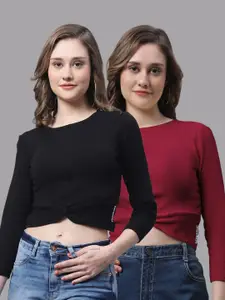 FBAR Pack Of 2 Bio Washed Ribbed Cotton Crop Tops