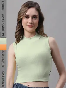 FBAR Pack Of 2 High Neck Skin Friendly Bio-Wash Pure Cotton Fitted Crop Tops