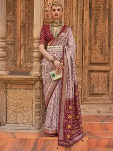 Anouk Mauve & Cream-Coloured Geometric Zari Silk Blend Banarasi Saree