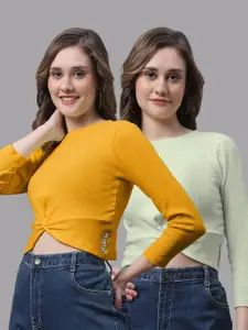 FBAR Pack Of 2 Bio Wash Skin Friendly Twisted Cotton Fitted Crop Top