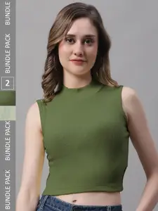 FBAR Pack Of 2 High Neck Cotton Fitted Crop Tops