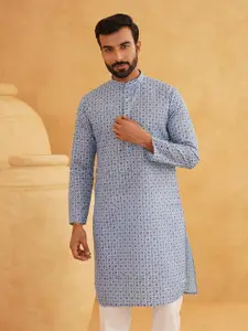 SOJANYA Men Geometric Printed Cotton Linen Kurta