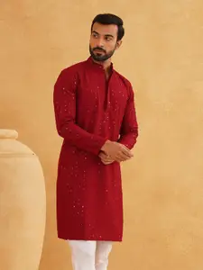 SOJANYA Men Geometric Embroidered Pure Cotton Thread Work Kurta