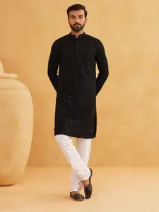 SOJANYA Embroidered Sequinned Pure Cotton Kurta With Churidar