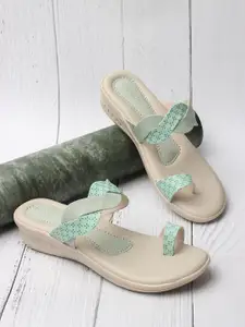 ICONICS Pista Green Peep Toe Block Sandals