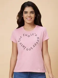 Globus Women Pink Typography Printed Pure Cotton T-shirt
