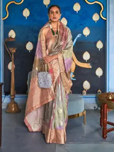 Anouk Green & Gold-Toned Ethnic Motifs Woven Design Zari Banarasi Saree