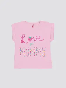 H By Hamleys Girls Typography Printed Cotton Casual T-shirt