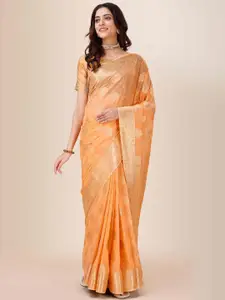 Indian Women Ethnic Motifs Woven Design Zari Detailed Pure Chiffon Saree