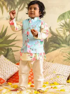 VASTRAMAY Boys Floral Printed Kurta With Pyjamas & Nehru Jacket