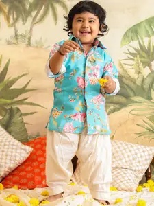 VASTRAMAY Boys Shirt Collar Floral Printed Regular Kurta with Patiala