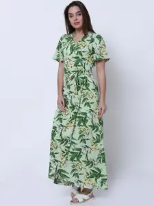 Tokyo Talkies Women Green Printed Maxi Dress