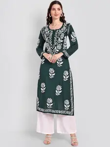 Seva Chikan Floral Embroidered Thread Work Detailed Modal Straight Kurta