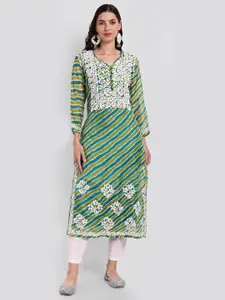 Seva Chikan Leheriya Printed Chikankari Detailed Cotton Silk Straight Kurta With Slip