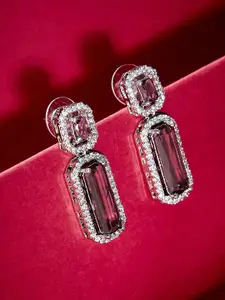 ATIBELLE Silver Plated Geometric Cubic Zirconia Drop Earrings