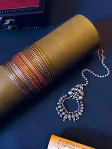 ATIBELLE German Silver Plated Bracelet & Maangtikka Jewellery Set