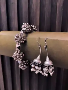 ATIBELLE Silver-Plated Beaded Bracelet & Earrings