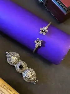 ATIBELLE Silver-Plated Stone Studded Bracelet & Ring