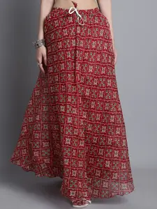 SOUNDARYA Printed  Cotton Flared Maxi Skirt