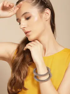 Sangria Set Of 2 Silver-Plated Oxidised Bangles