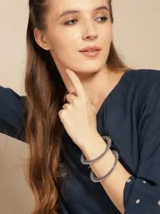 Sangria Set Of 2 Silver-Plated Oxidised Bangles