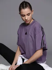 ADIDAS Women FI 3-Striped Oversized Pure Cotton T-shirt