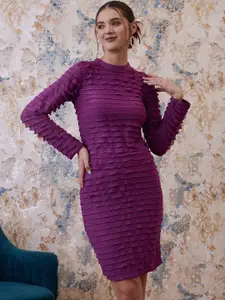 Athena Burgundy Self Design Ruffle Top With Skirt