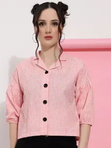 J Turritopsis Classic Micro Checked Puff Sleeves Cotton Casual Shirt