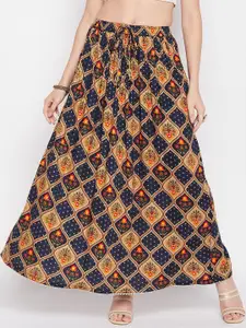 Clora Creation Ethnic Motif Printed Gota Patti Sequin Embellished Flared Maxi Skirt