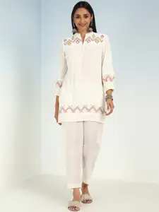 Lakshita Floral Embroidered Puff Sleeves Thread Work A-Line Kurta