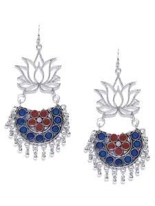 Blueberry Oxidised Silver-Toned & Blue Enamelled Drop Earrings