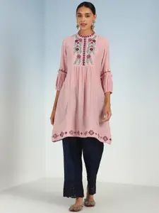 Lakshita Floral Embroidered Mandarin Collar Thread Work A-Line Kurta