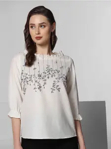 Selvia Floral Printed Embroidery Round Neck Top